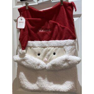 Pottery Barn Red Fleece Christmas Santa Face Sherpa Bag Monogram Johnson 24 x 20